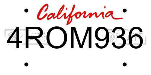 4ROM936 California License Plate
