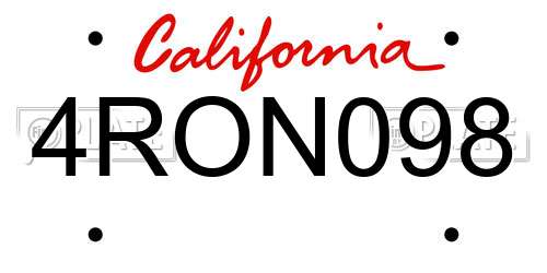 4RON098 California License Plate