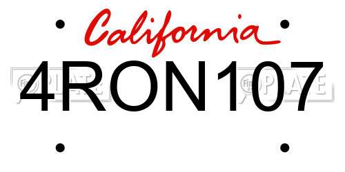 4RON107 California License Plate