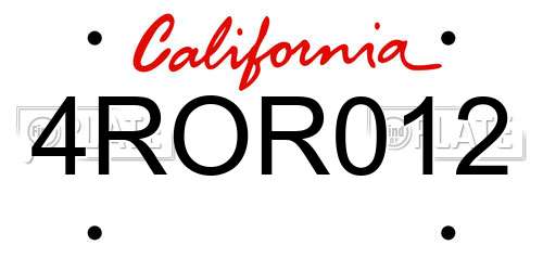 4ROR012 California License Plate