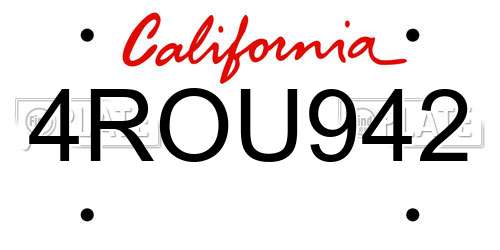 4ROU942 California License Plate