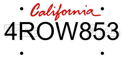 4ROW853 California License Plate