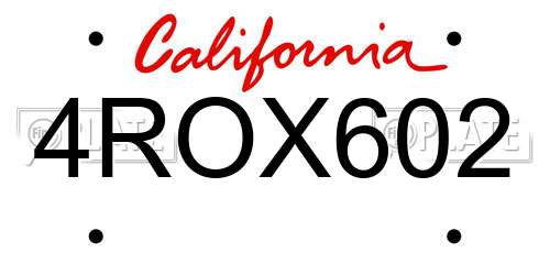 4ROX602 California License Plate