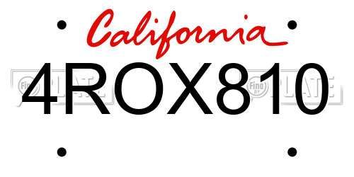 4ROX810 California License Plate