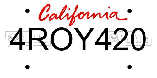 4ROY420 California License Plate