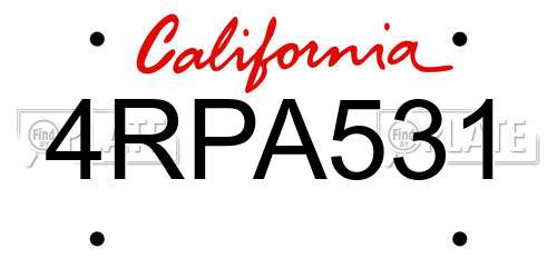 4RPA531 California License Plate