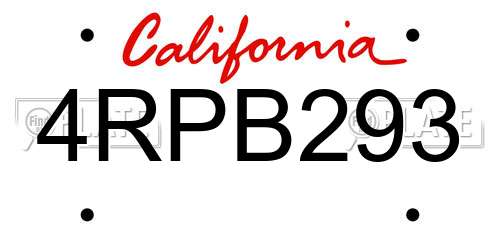 4RPB293 California License Plate