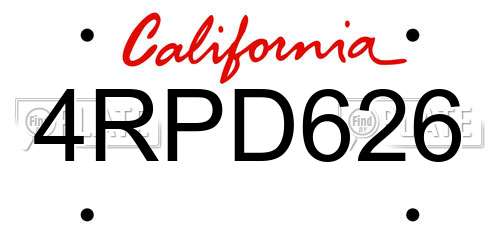 4RPD626 California License Plate