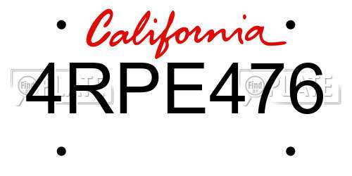 4RPE476 California License Plate