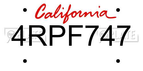 4RPF747 California License Plate