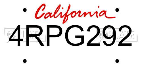 4RPG292 California License Plate