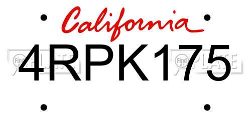 4RPK175 California License Plate