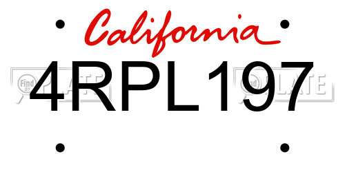 4RPL197 California License Plate