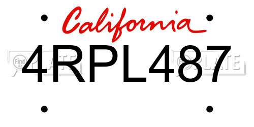 4RPL487 California License Plate
