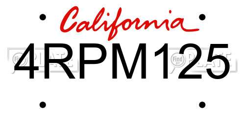 4RPM125 California License Plate