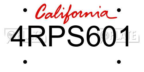 4RPS601 California License Plate
