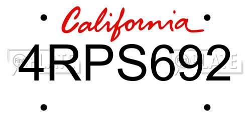4RPS692 California License Plate
