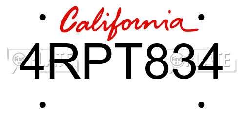 4RPT834 California License Plate