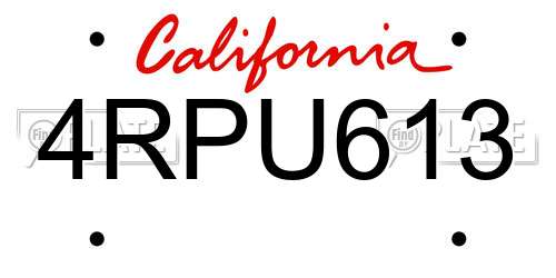 4RPU613 California License Plate