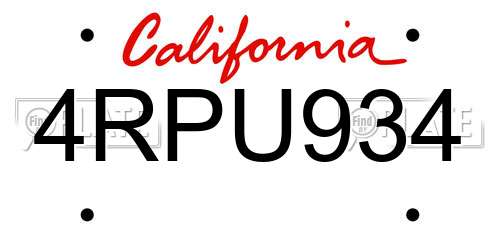 4RPU934 California License Plate