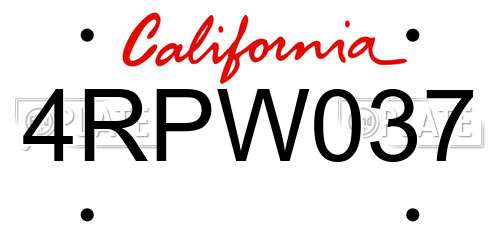 4RPW037 California License Plate