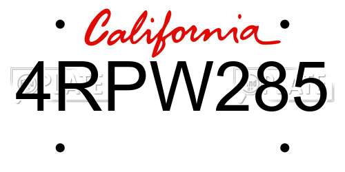 4RPW285 California License Plate