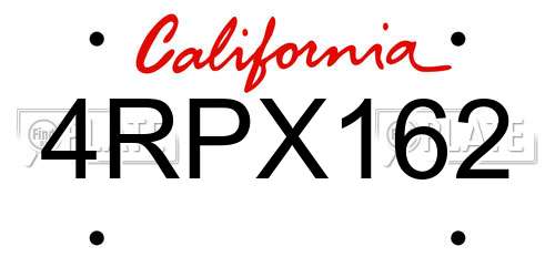4RPX162 California License Plate