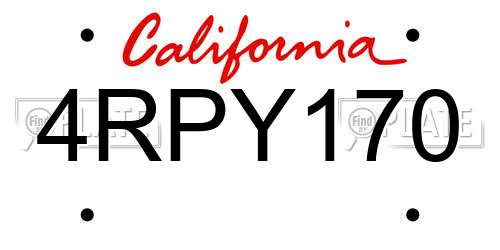 4RPY170 California License Plate
