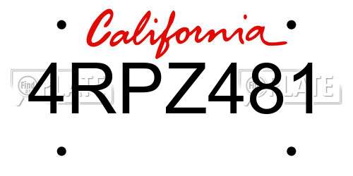 4RPZ481 California License Plate