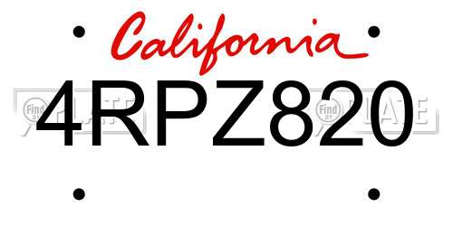 4RPZ820 California License Plate