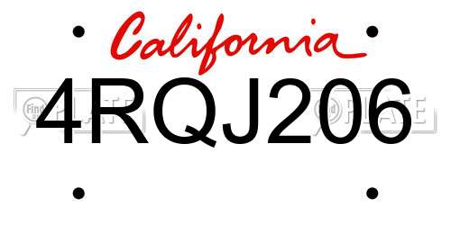 4RQJ206 California License Plate