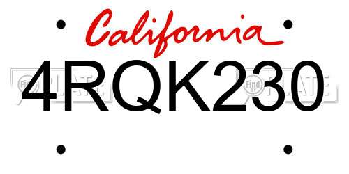 4RQK230 California License Plate