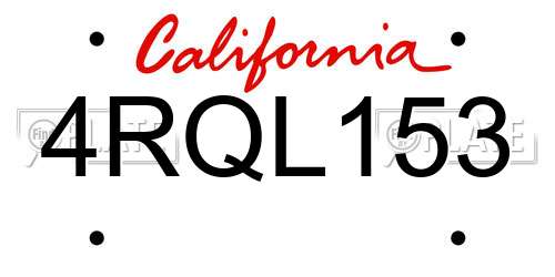4RQL153 California License Plate
