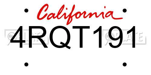 4RQT191 California License Plate