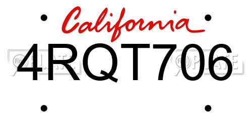 4RQT706 California License Plate