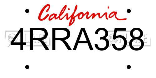 4RRA358 California License Plate