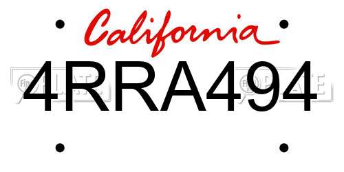 4RRA494 California License Plate