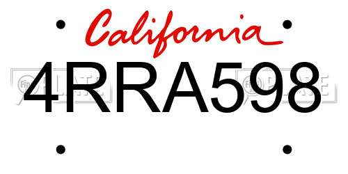 4RRA598 California License Plate