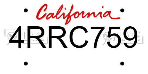 4RRC759 California License Plate