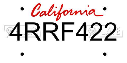 4RRF422 California License Plate
