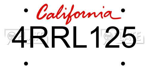 4RRL125 California License Plate