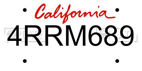 4RRM689 California License Plate