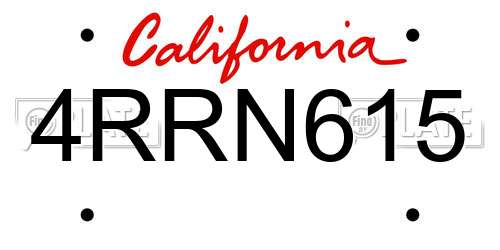 4RRN615 California License Plate