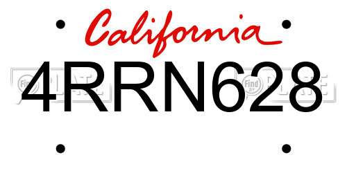 4RRN628 California License Plate