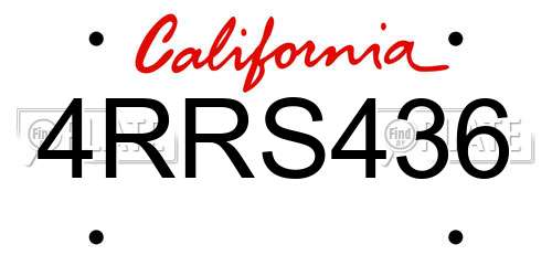 4RRS436 California License Plate