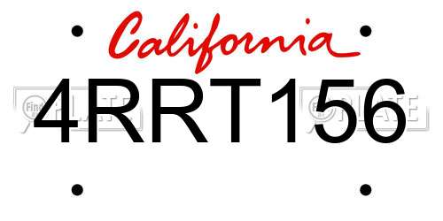 4RRT156 California License Plate