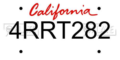 4RRT282 California License Plate