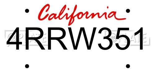 4RRW351 California License Plate