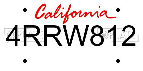 4RRW812 California License Plate