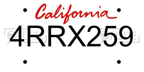 4RRX259 California License Plate
